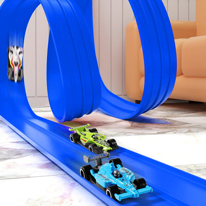 5-Meter Flexible Race Car Ramp Track Toy Set with Suction Cups Blue Outdoor Indoor