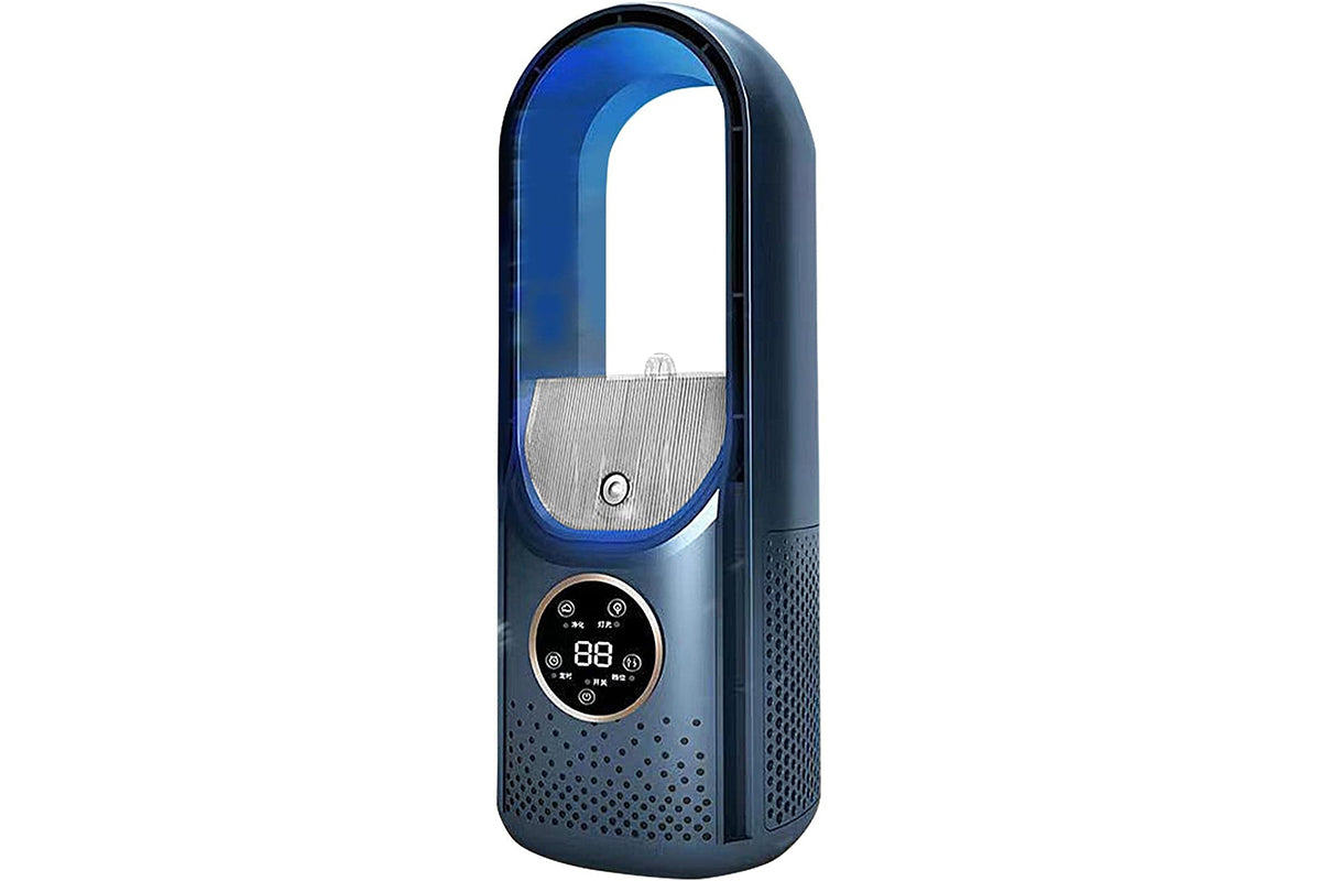 Desk Bladeless Fan with Humidifier USB-Powered Portable Air Conditioner Fan with LED Display-Blue