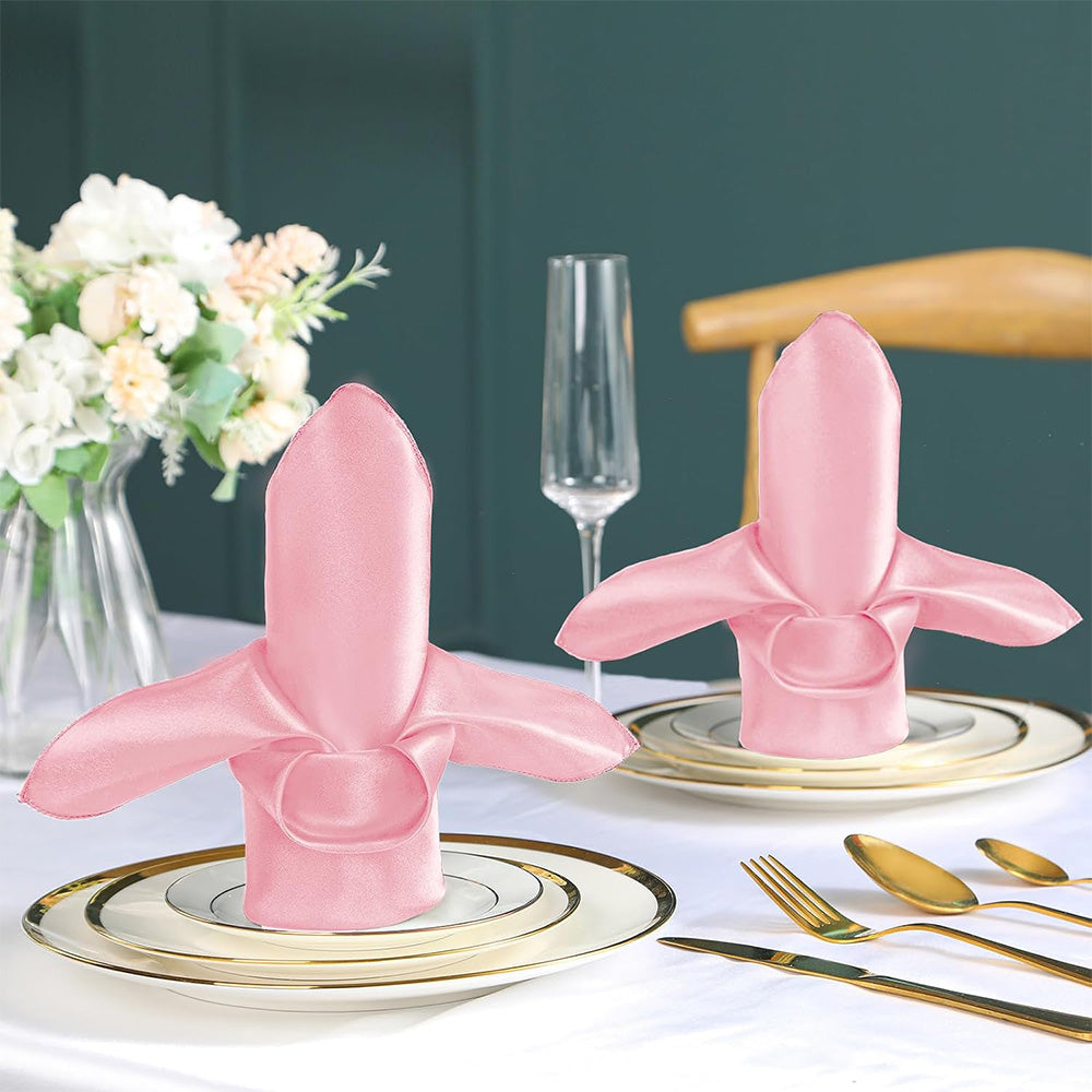 10 Pack Polyester Satin Dinner Napkins for Weddings Hotels Dining - Pink