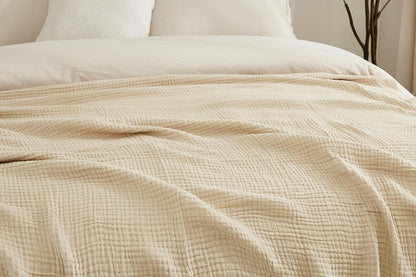 Cotton Muslin Blanket Breathable Soft Muslin Throw Blanket for Adults -Beige