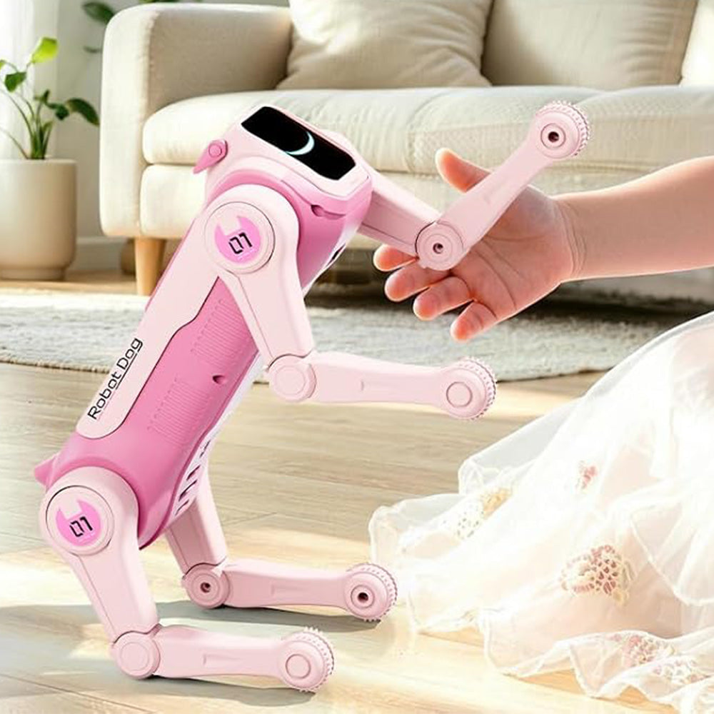 AI Stunt Remote Control Robot Dog Toy with Voice Control - Pink
