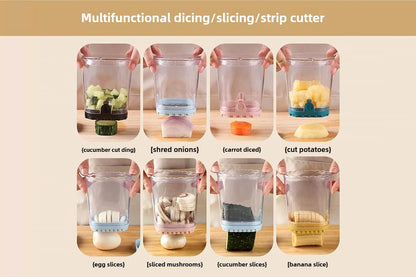 2-in-1 Kitchen Fruit Slicer Cup with Removable Blade and Push Plate for Strawberry Banana -Yellow