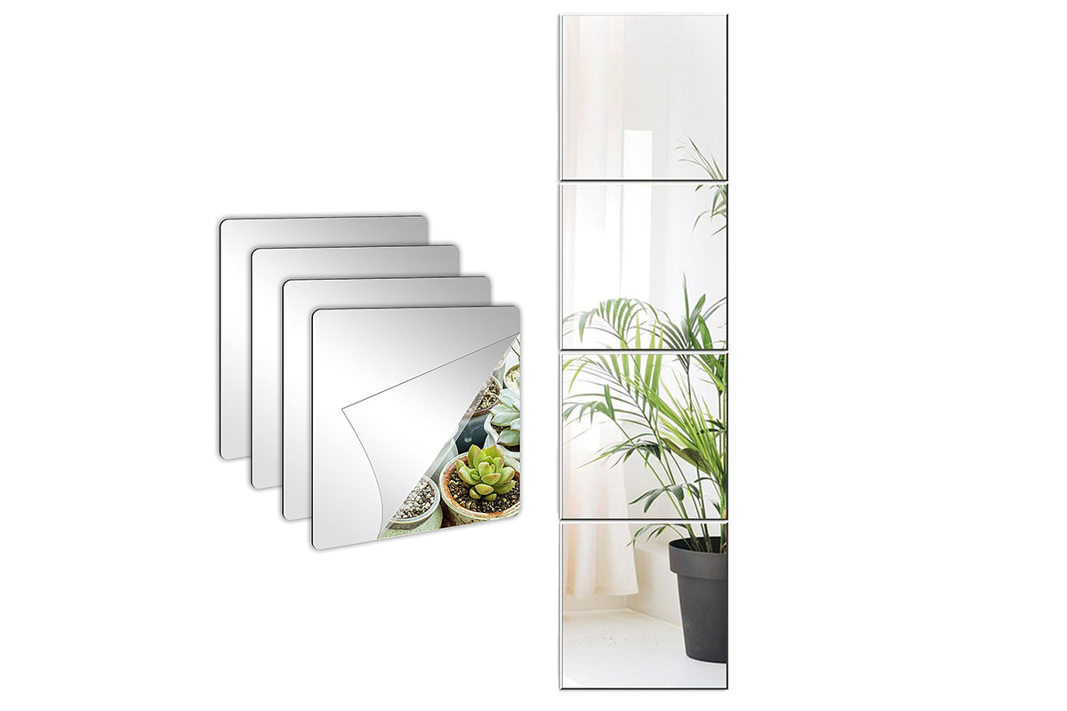 4Pcs Square Self Adhesive Thick Glass Mirror Tiles Wall Stickers