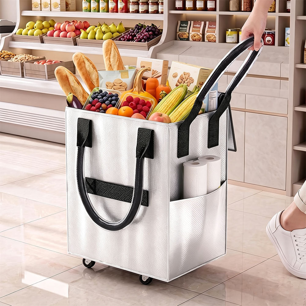 Reusable Grocery Bag Foldable Rolling Shopping Tote Bag - Silver