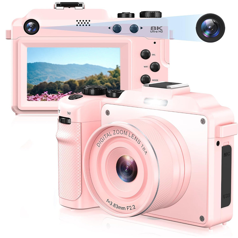 8K Digital Camera 18X Zoom Dual Lens Camera-Pink