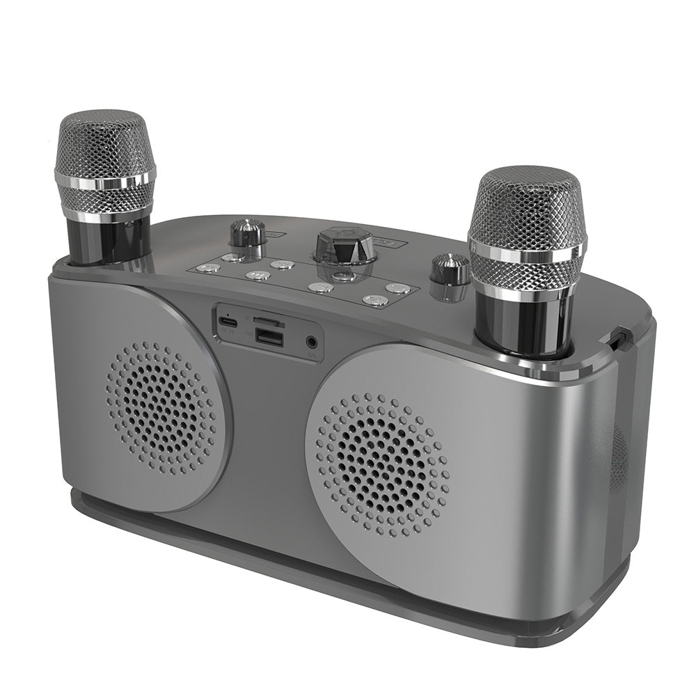 Wireless Bluetooth Karaoke Speaker with 2 Microphone Home KTV Set Grey