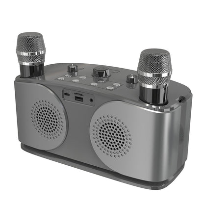 Wireless Bluetooth Karaoke Speaker with 2 Microphone Home KTV Set Grey