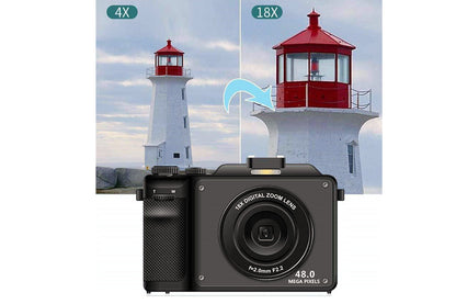 4K Digital Camera for Photography Video 18X Zoom Autofocus Anti-Shake Camera -Black