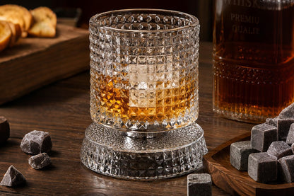 270ML Rotating Transparent Whiskey Glass - Checkered Style