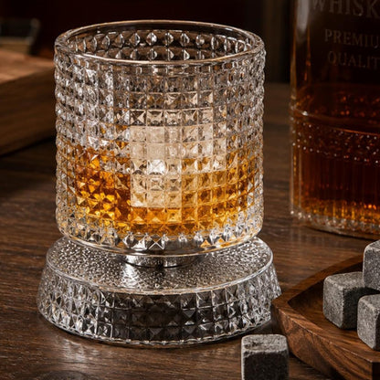 270ml Rotating Whiskey Glass Transparent Glass-Checkered Style