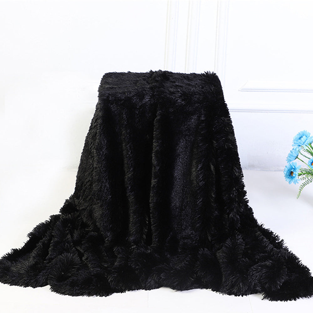 Shaggy Faux Fur Throw Blanket Plush Decorative Couch Sofa Blanket Black
