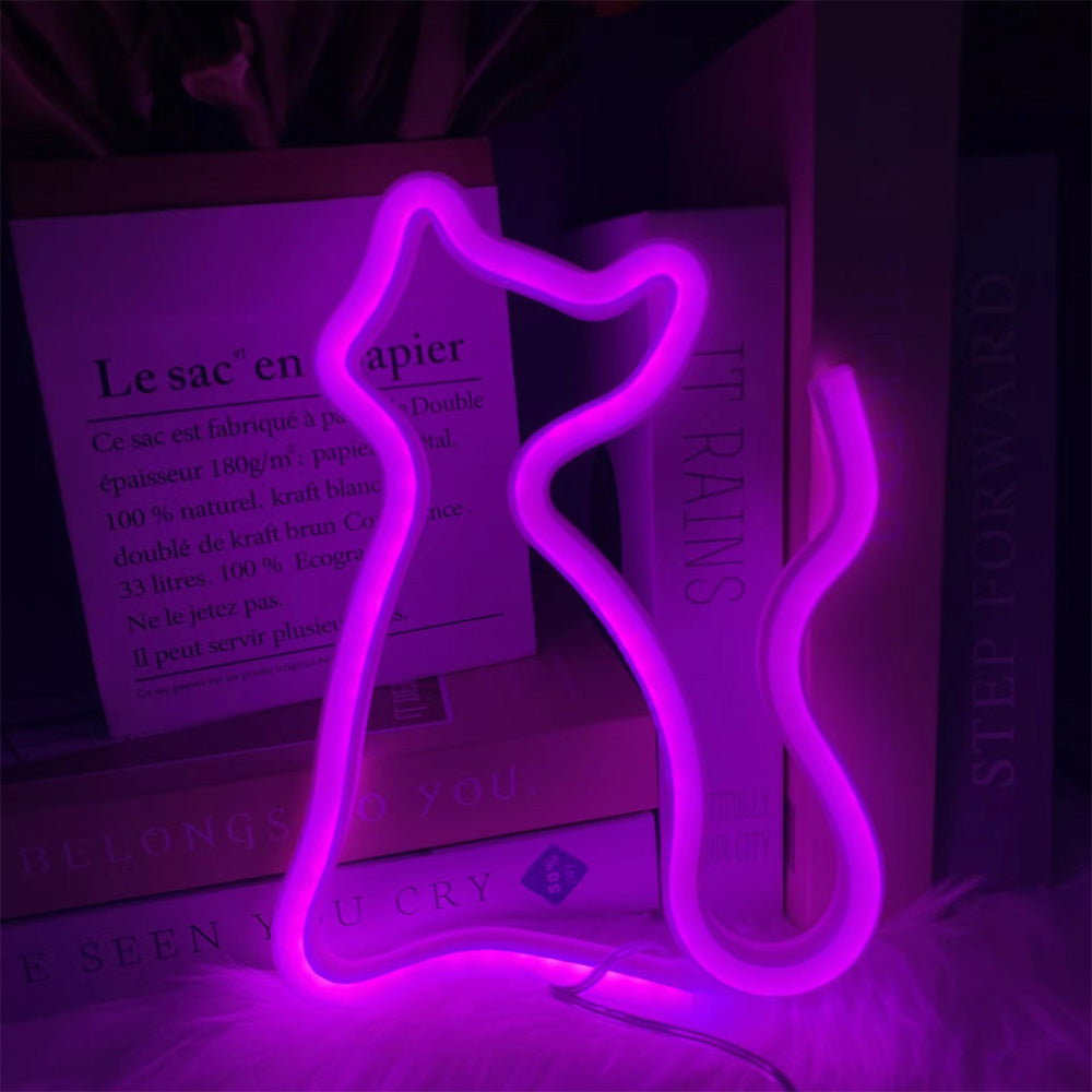 LED Cat Rainbow Neon Sign Night Light Lamp for Bedroom Wall and Bedside Decor Style 2