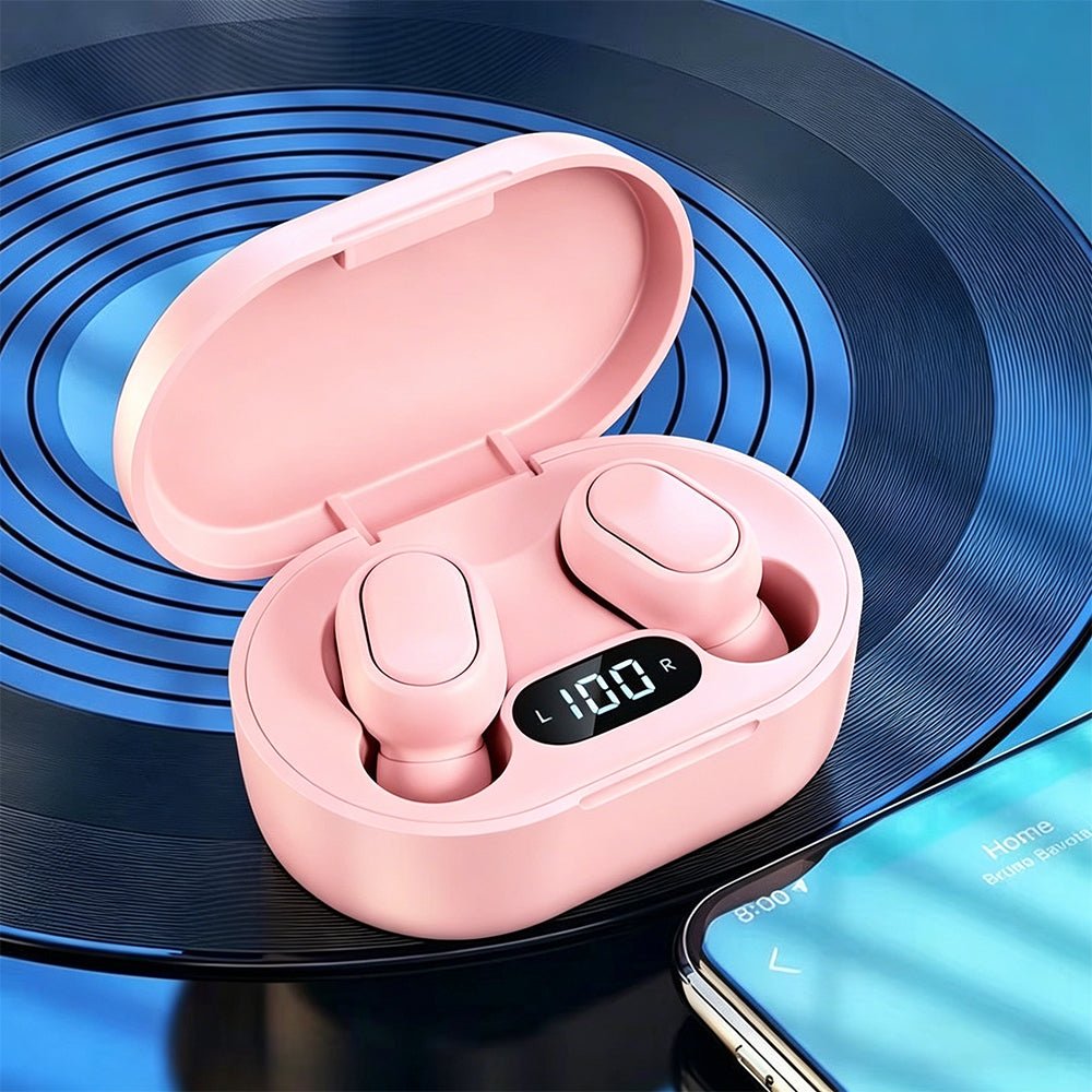 Bluetooth 5.1 Wireless Earbuds with LED Display IPX4 Waterproof Headphones-Pink