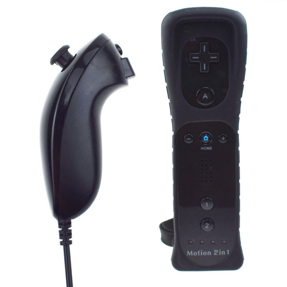 2-in-1 Remote Controller Joystick Built in Motion Plus Replacement Gamepad Compatible with Nintendo Wii/Wii U Black