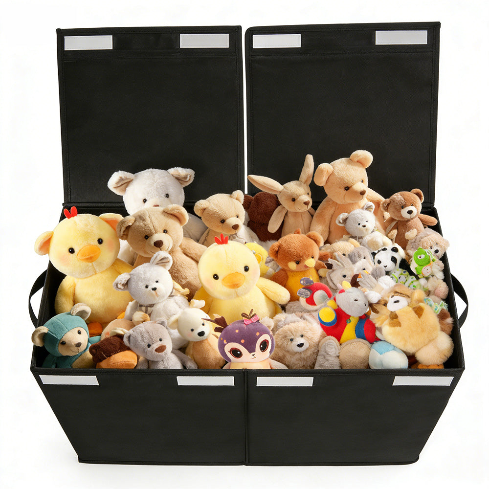 Foldable Toy Storage Organizer Box with Lid and Dividers-Black