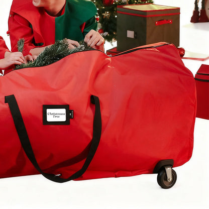 Rolling Christmas Tree Storage Bag Handy with Handle for Easy Carry Red