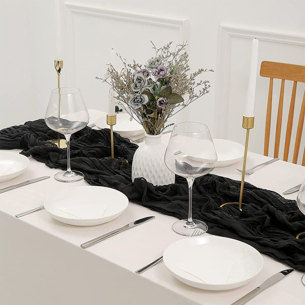 Long cloth Boho Gauze Table Runner for Wedding Bridal Baby Shower Birthday Party-Black