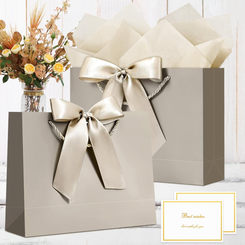 4Pieces Gift Bags with Cards and Wrapping Paper for Weddings Parties - Champagne