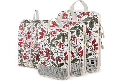 4 Pcs Travel Packing Cubes Set Space-Saving Expandable Compression Packing Cubes -Red Berry
