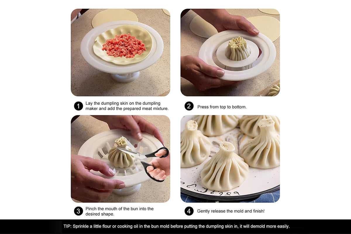 PP Baozi Maker Machine Pastry Pie Steam Bun Mold Non-Stick Beautiful Flower-Shaped Buns Mold-White