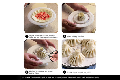 PP Baozi Maker Machine Pastry Pie Steam Bun Mold Non-Stick Beautiful Flower-Shaped Buns Mold-White