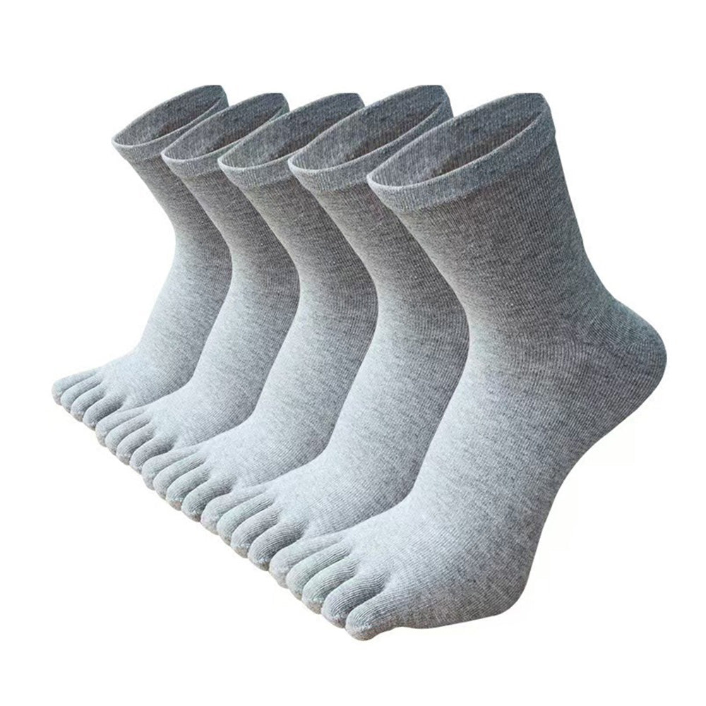 5 Piece Mens Breathable Five Toe Socks - Light Grey