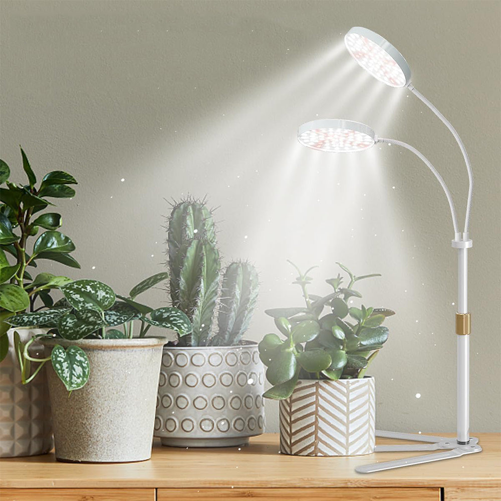 LED Grow Light with Dual Heads Full Spectrum Adjustable Plant Lamp for Indoor Plants White