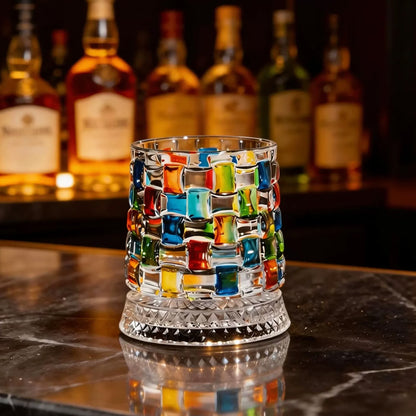 270ml Rotating Whiskey Glass Hand Painted Whiskey Tumbler - Rectangle