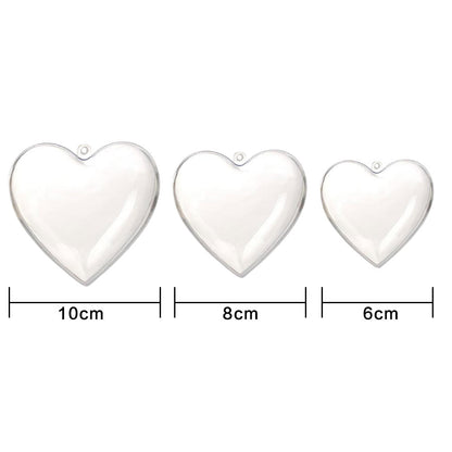 10 Pcs Clear Heart-Shaped Christmas Plastic Baubles DIY Xmas Tree Fillable Decor Ornaments