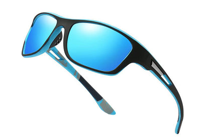 Men Sunglasses Polarized Glasses Fishing Wrap Around Eyewear with Strap and Zippered Case-Blue