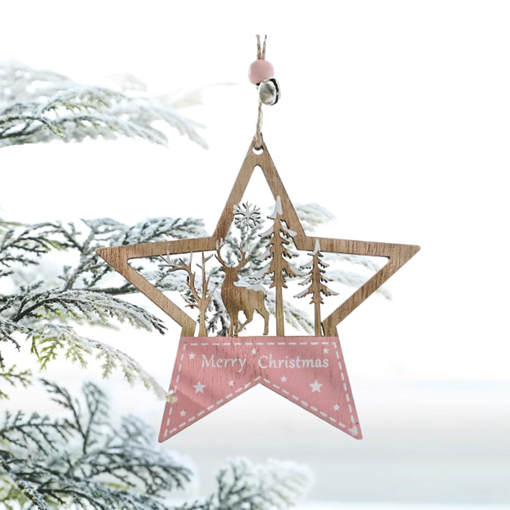 5Pcs Christmas Wooden Hanging Ornament Xmas Tree Pendant Decorations Home Holiday Party Decor