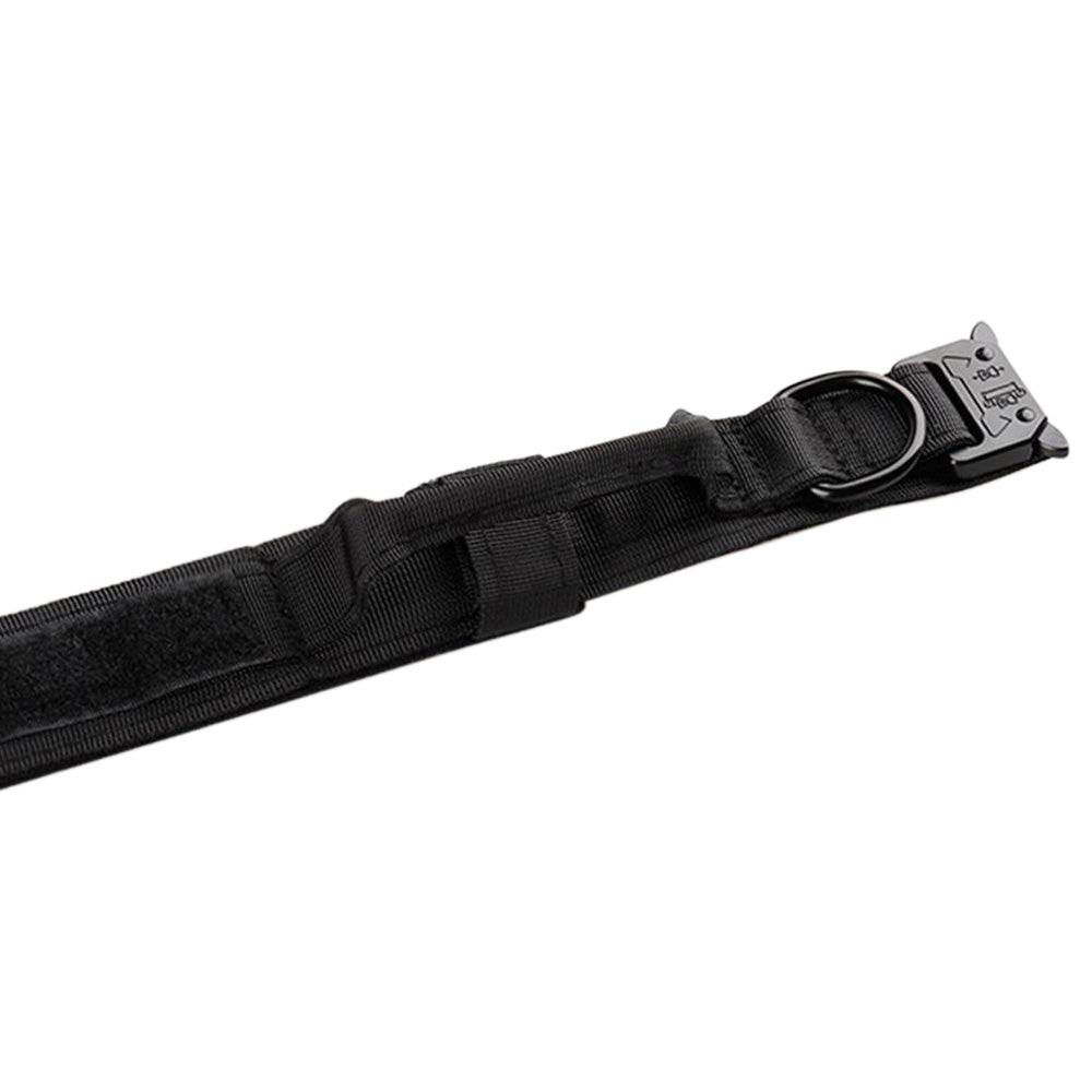 Adjustable Dog Collar with Handle Tactical Nylon Pet Collar for Medium Large Dogs-Black
