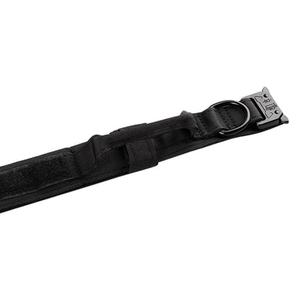 Adjustable Dog Collar with Handle Tactical Nylon Pet Collar for Medium Large Dogs-Black