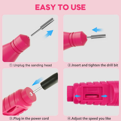 Electric Nail Drill Kit for Gel Nails Manicure Pedicure Polishing-Pink