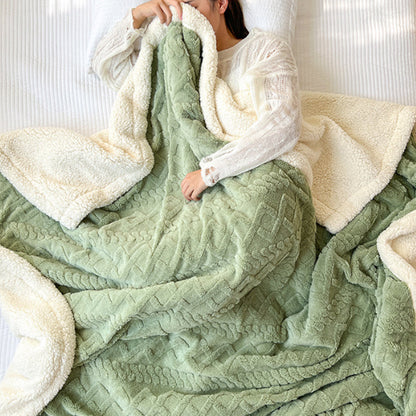 Double Sided Throw Blanket Thickened Imitation Cashmere Jacquard Blanket Quilt Green