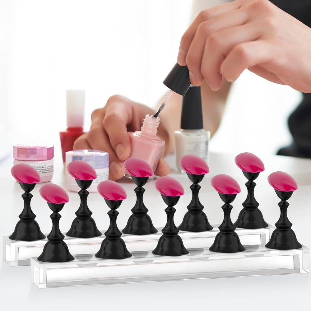 Set of 2Pcs Acrylic DIY Nail Art Practice Display Stand Magnetic Fake Nails Holder for Manicure Practices Black
