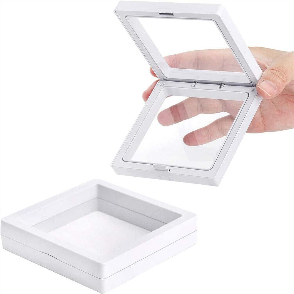 4Pcs Set 3D Floating Frame Display Holder Stands Clear Jewelry Storage Box