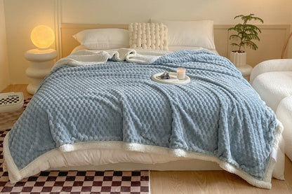Fluffy Fleece Comforter Soft Warm Winter Jacquard Throw Blanket for Couch Bed -Blue