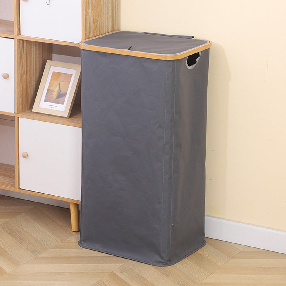 100L Laundry Basket with Lid Clothes Hampers for Laundry with Bamboo Handles Removable Bag-Grey