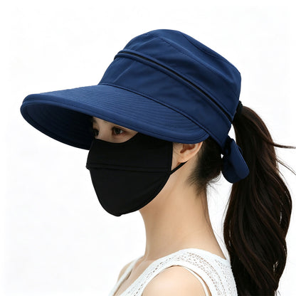 2 in 1 Detachable Zipper Wide Brim Sun Hat for Women - Navy