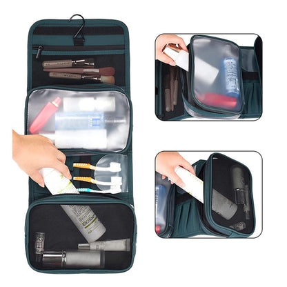 PU Leather Multifunctional Toiletry Bag Hanging Travel Organizer Makeup Cosmetic Case Green