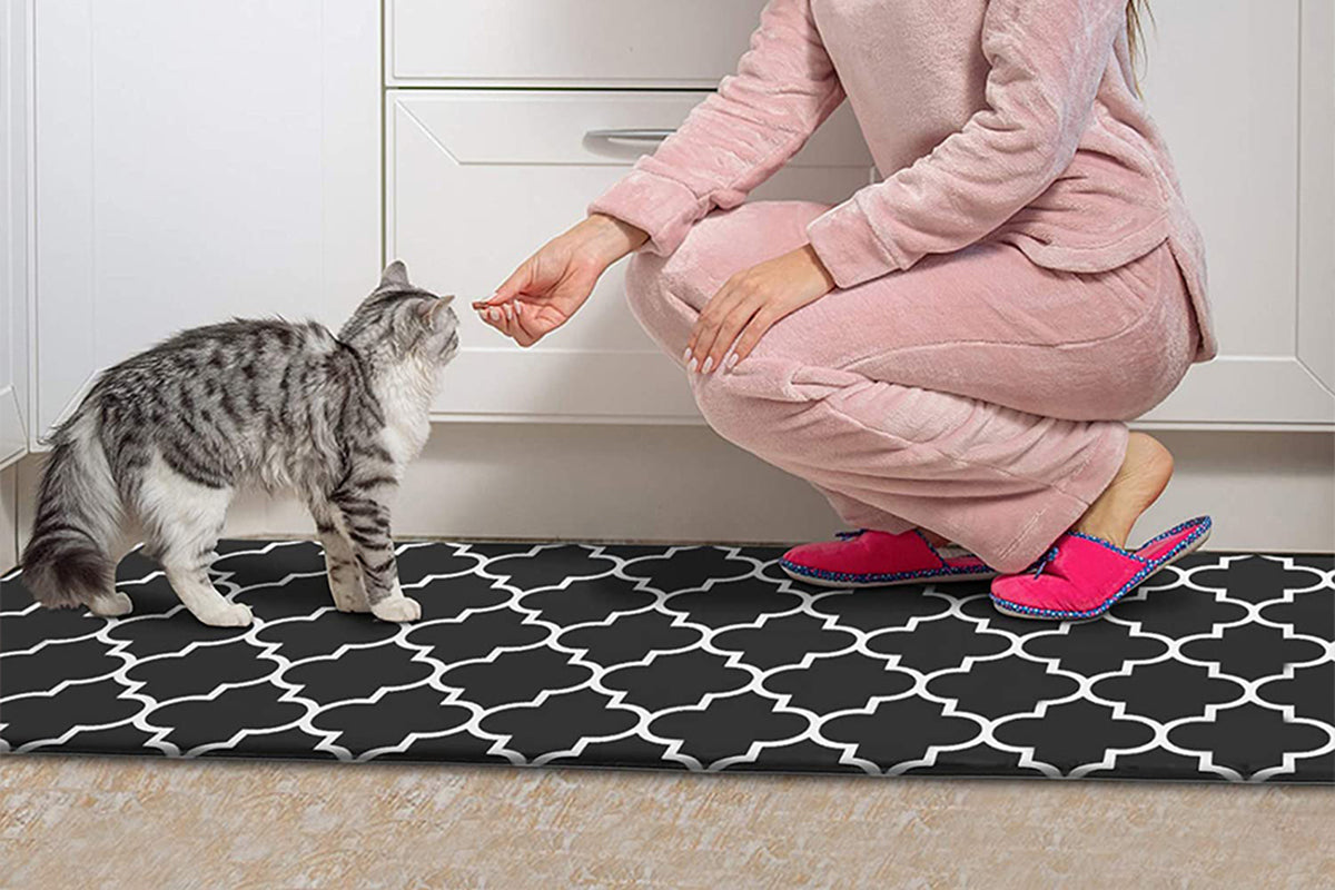 2 PCS Entryway Rug Door Mats Non-Slip Rubber Backing For Kitchen-Black