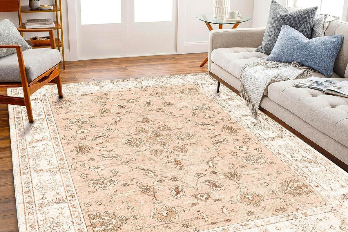 Area Rug Washable Taupe Rug Vintage Boho Non Slip Mat for Living Room Dining Room -Style8