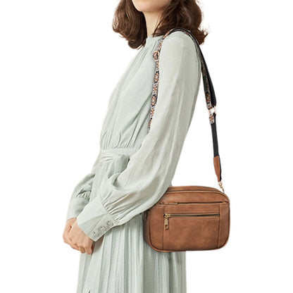 Color-Block Small Crossbody Bags for Women PU Leather Shoulder Handbag Purse with Adjustable Wide Strap Brown