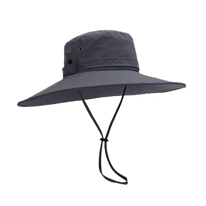 Wide Brim Boonie Hat Outdoor Sun Shade Hat with Chin Strap Gray