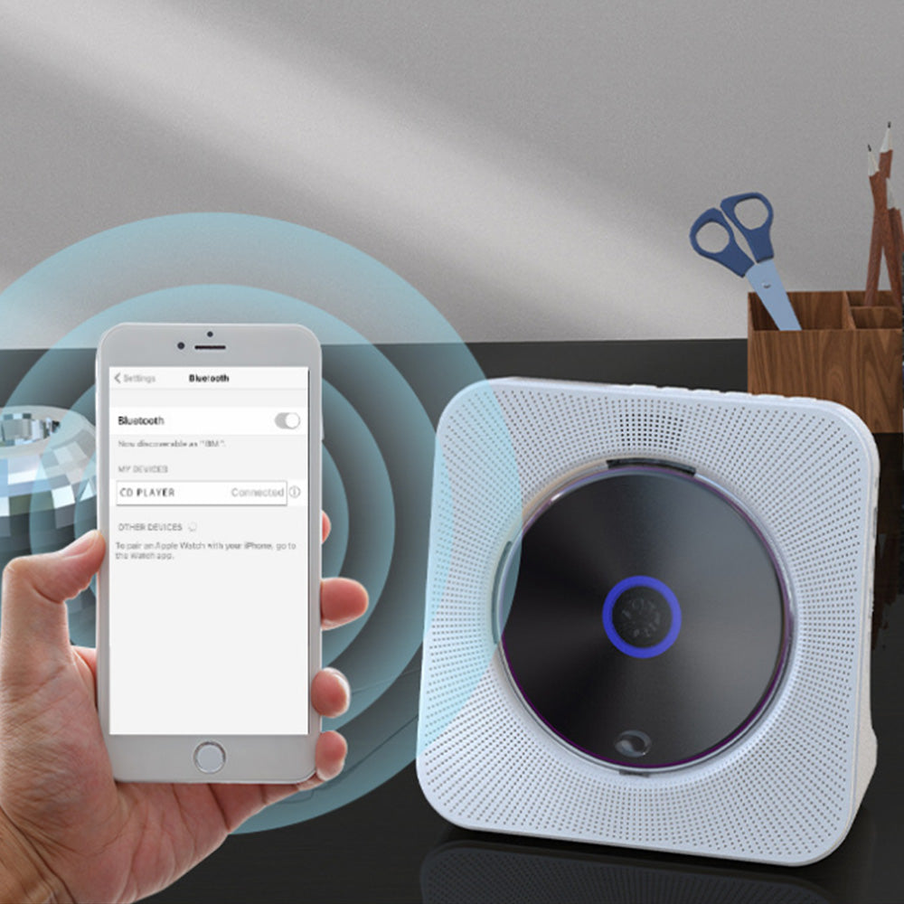 USB Powered Bluetooth CD Player with Digital Screen Display Desktop Music Player White