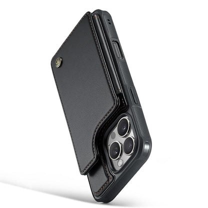 For iPhone 16 Series RFID Blocking Wallet Case with Card Holder Shockproof Phone Cover for Women Men Black