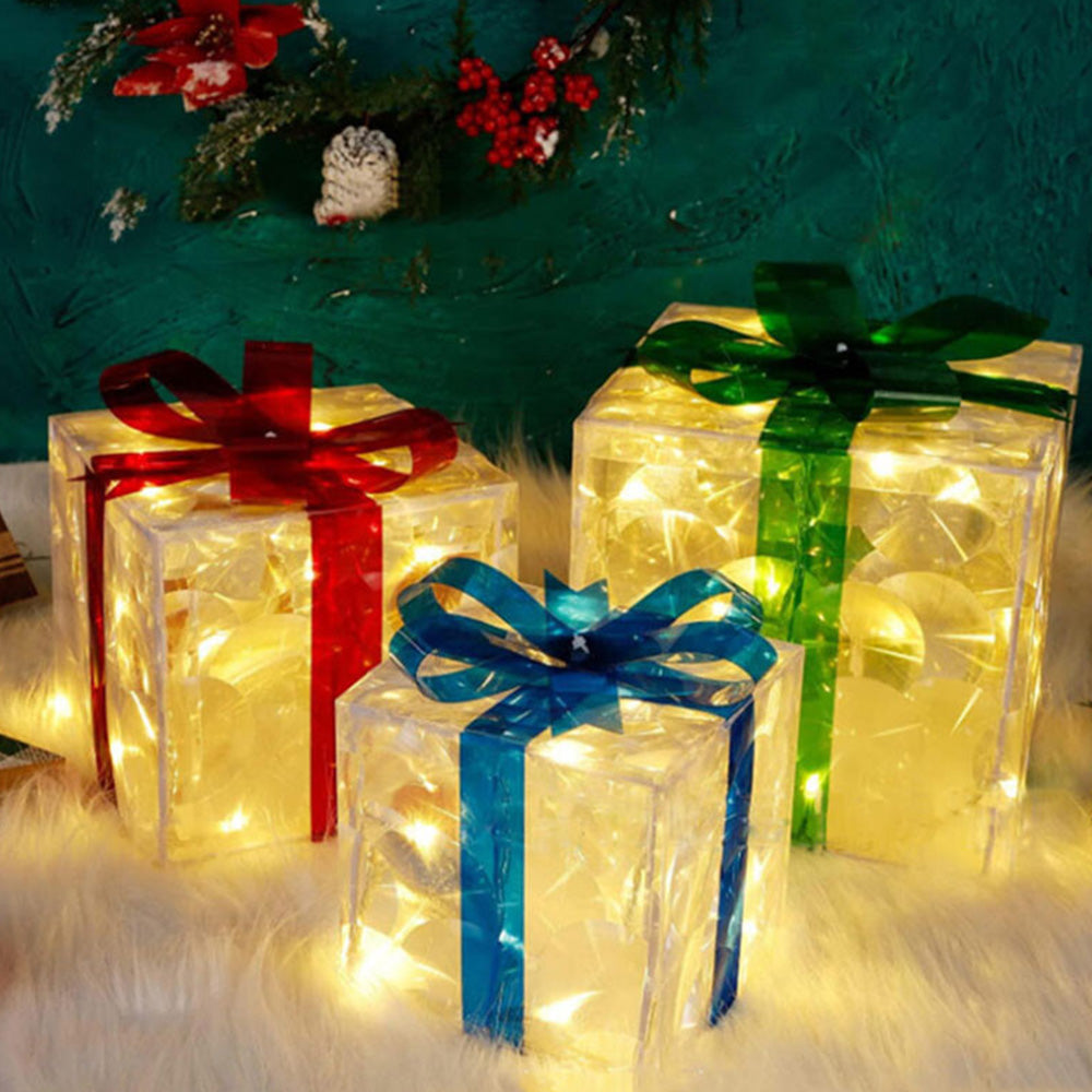 3-Pack 3D Christmas Gift Boxes with LED Lights Holiday Decorations Style 2