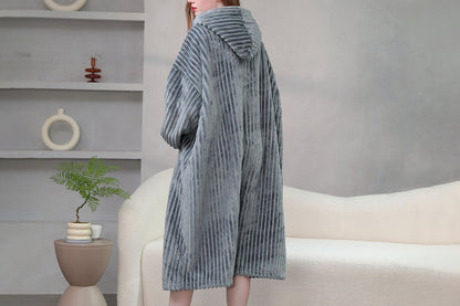 Wearable Blanket Sweatshirt for Women and Men Thick Flannel Hooded Sweatshirt Loungewear -Grey