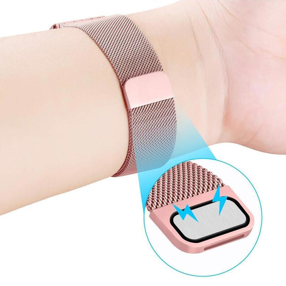 For Fitbit Charge 5 Replacement Stainless Steel Magnet Strap Milanese Band Pink